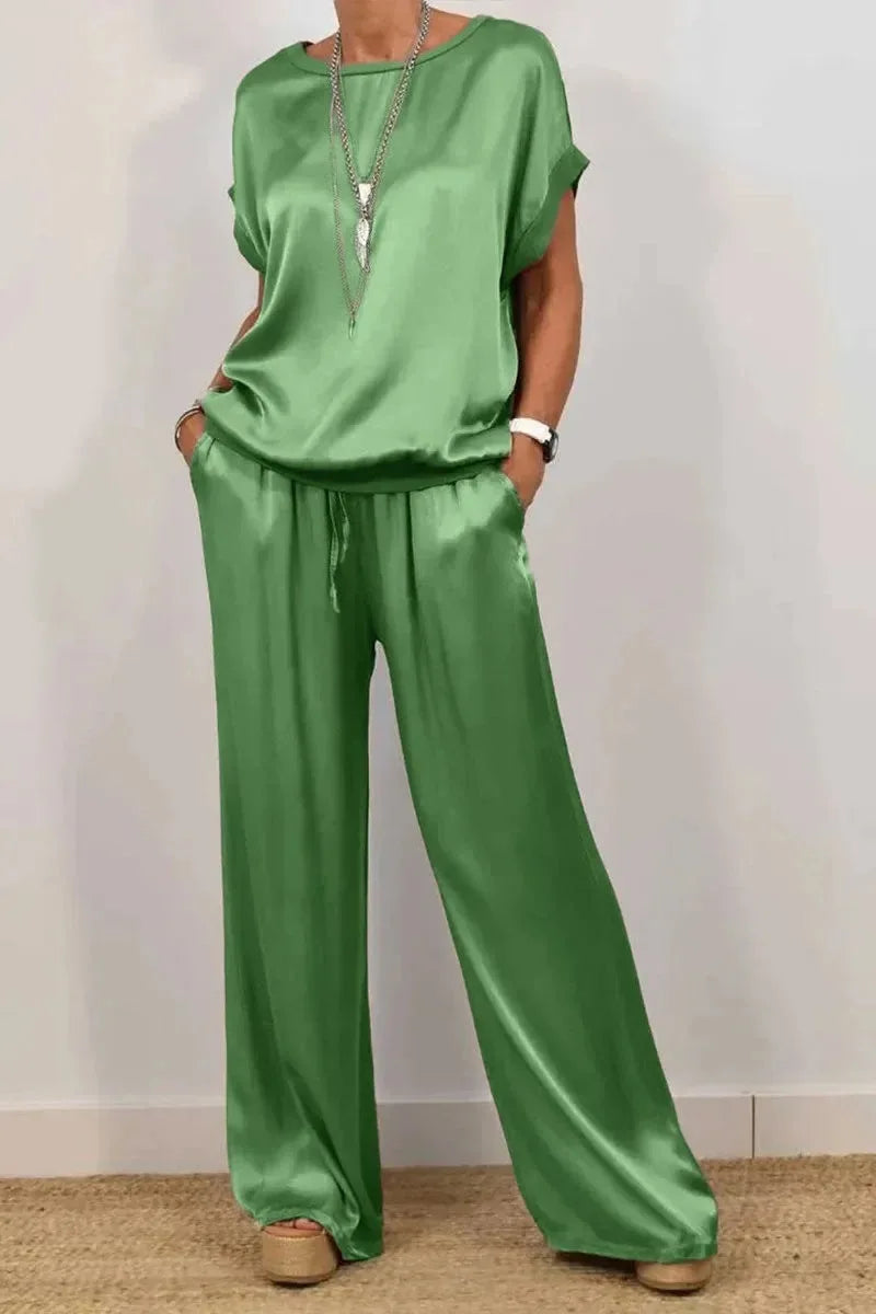 Casual Solid Color Two Piece Set Loose O-Neck Short Sleeved Pullover