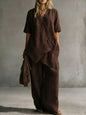 Women's Fashion Casual Solid Color V-Neck Loose Short Sleeve Top and