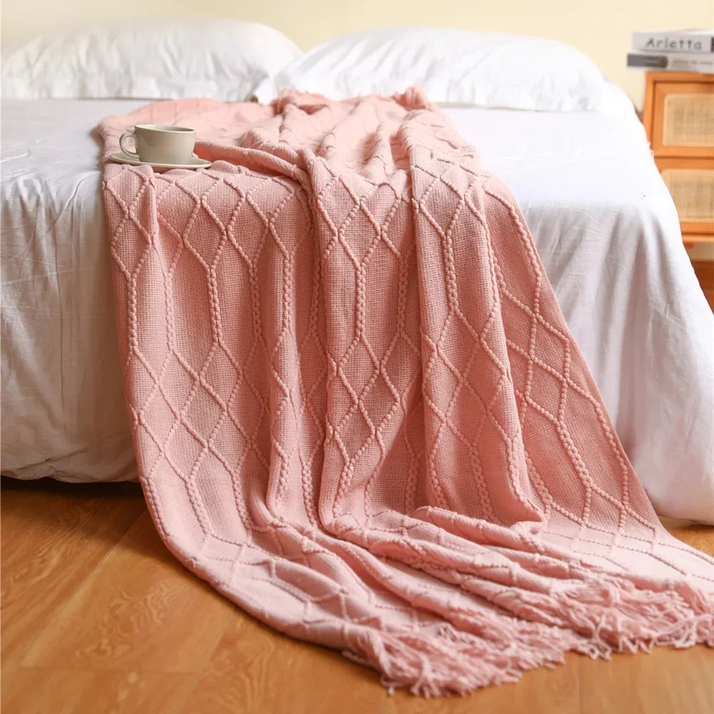DecorBites™ Knitted Wool Blanket - Soft Nordic Throw for Sofa, Bed, or Office