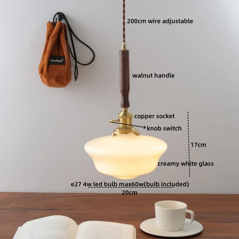 DecorBites™ Green Glass LED Pendent Lamps, Walnut Copper Modern Hanging Light Fixtures
