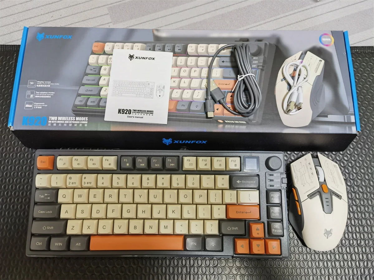 Wireless Keyboard 80 Key 80% Layout Spanish Russian Arabic Korean Keyboard Mouse Set Bluetooth 2.4G 2000mAh Type C K92 Backlight