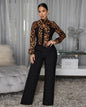 2 Pcs Women Chic Pants Suit Casual Leopard Patchwork Slim Top