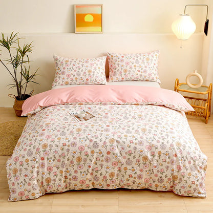 DecorBites™ Green Flower Print Bedding Set with 2 Pillowcases - Queen/King Size