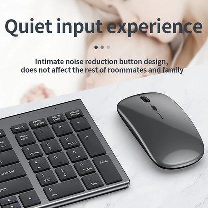 2.4G Wireless & Bluetooth Rechargeable Ultra-Thin Keyboard Mouse Set for Computer, Office, Gaming, iPad - Silent Slim Design