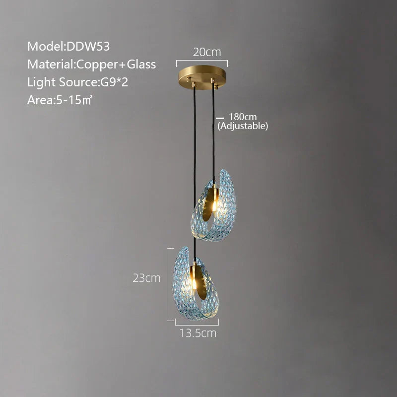 DecorBites™ LED Art Deco Blue Peacock Leaf Copper Ceiling Chandelier for Living Room