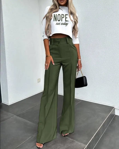 Casual Long Sleeve Shirt Pants Set Office Lady Spring Autumn Fashion