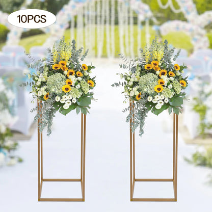 10Pcs Wedding Flower Stand Set 23.62"H Gold Metal Column Rack Wedding Party Prop Decor Balloon Display Holder Flower Vase Pillar