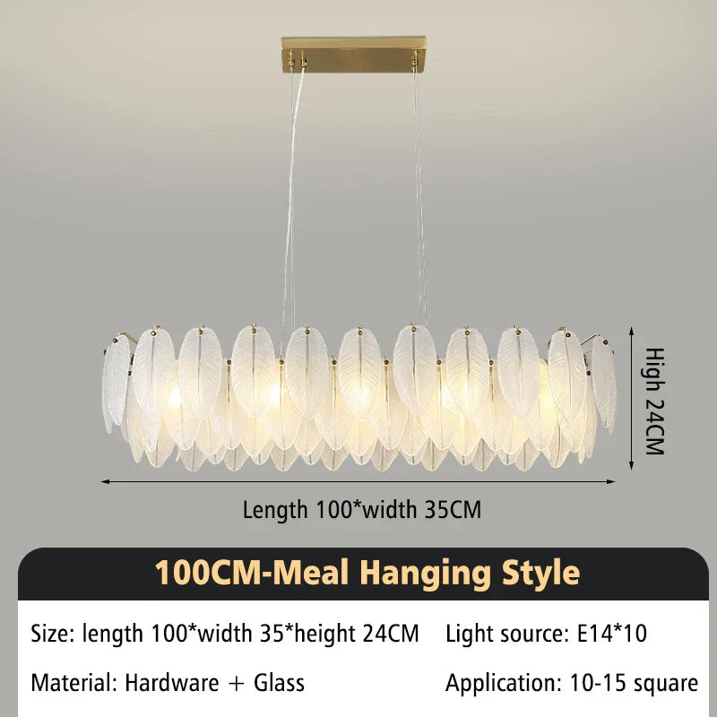 DecorBites™ Glass Feather Chandelier: Luxury Art Decor for Living Dining Room