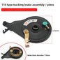 Electric scooter with 110-volt motor and integrated rear brake, electric motorcycle drum brake, tensioning assembly.