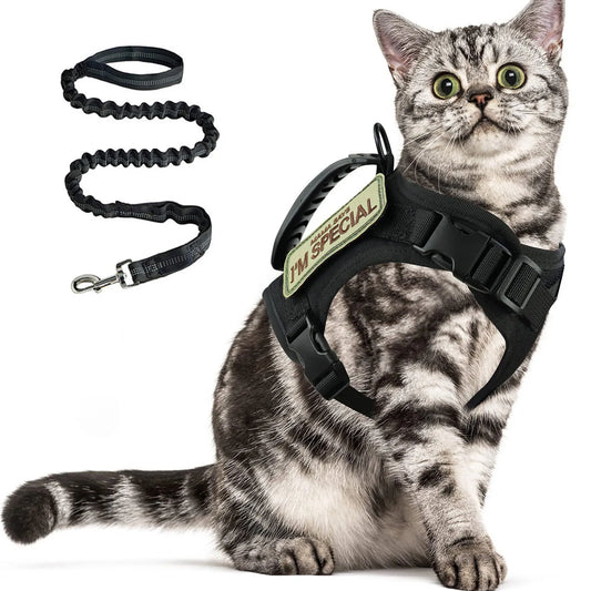 Tactical Cat Harness For Walking Escape Proof Adjustable Pet Vest Harness Soft Mesh With Control Handle For Large Cat Small Dog
