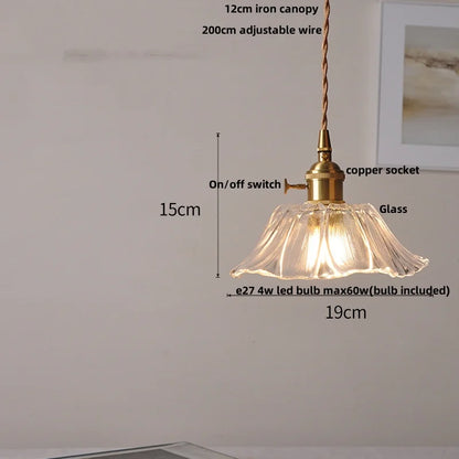 DecorBites™ Glass LED Pendant Lamp Walnut Wood Copper Switch Nordic Hanging Light