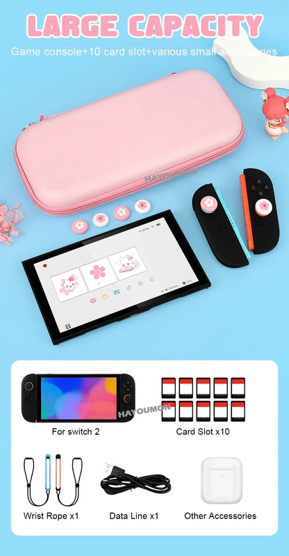 Portable Carrying Case for Switch 2 Traveling Bag Hard Shell Protective Cover with 10 Games Card Slots and 4pcs Joystick Covers