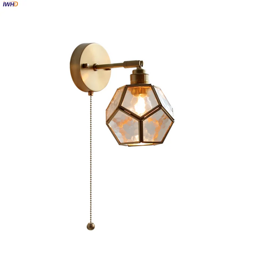 DecorBites™ Japanese Style LED Wall Light Clear Glass Pull Chain Switch Bedside Lamp