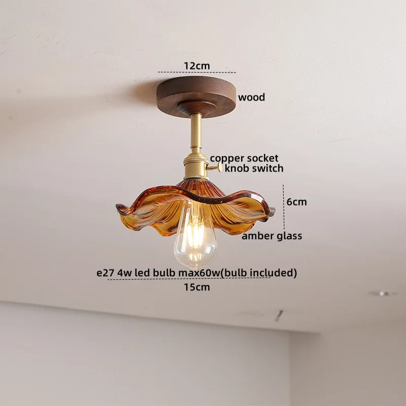 DecorBites™ Green Glass LED Ceiling Lights: Modern Copper Wood Indoor Lamp