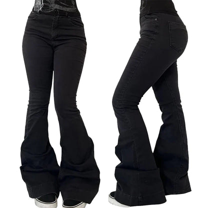 Women's Concise High Waist Flared Jeans Stretchy Slim Fit Casual Chic