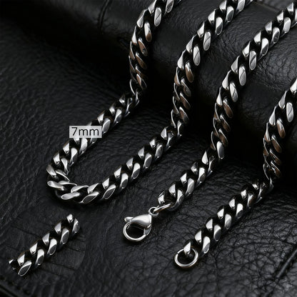 3-11mm Classic Cuban Chain Necklace for, Silver Black Gold Grey Color