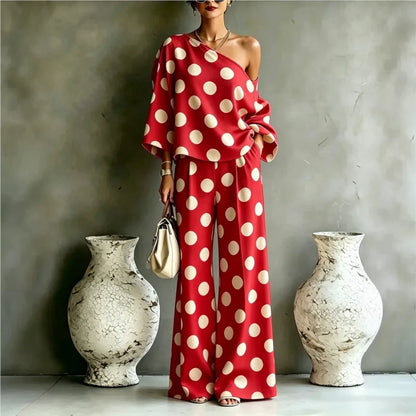 Bohemian Fashion Polka Dot Print Two-Piece Set Woman's Foreign Style