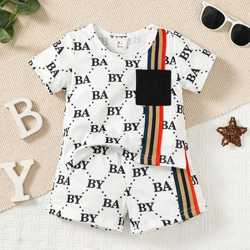 2PCS Summer Toddler Baby Boy Clothing Set T-Shirt Letter Short Sleeve