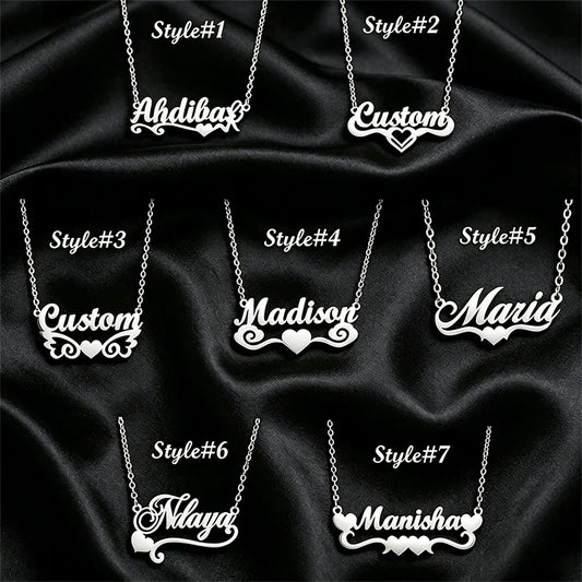 Multi-style Heart Name Design Personalized Pendant Necklace Woman Stainless Steel Silver Gold Name Customized Necklace Jewelry
