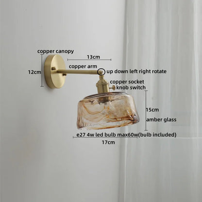 DecorBites™ Glass Copper LED Wall Lamp Sconce for Corridor Bedroom Living Room