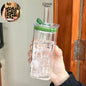 DecorBites™ Heat Resistant Glass Cup with Lid and Straw for Coffee, Milk, Tea, Juice