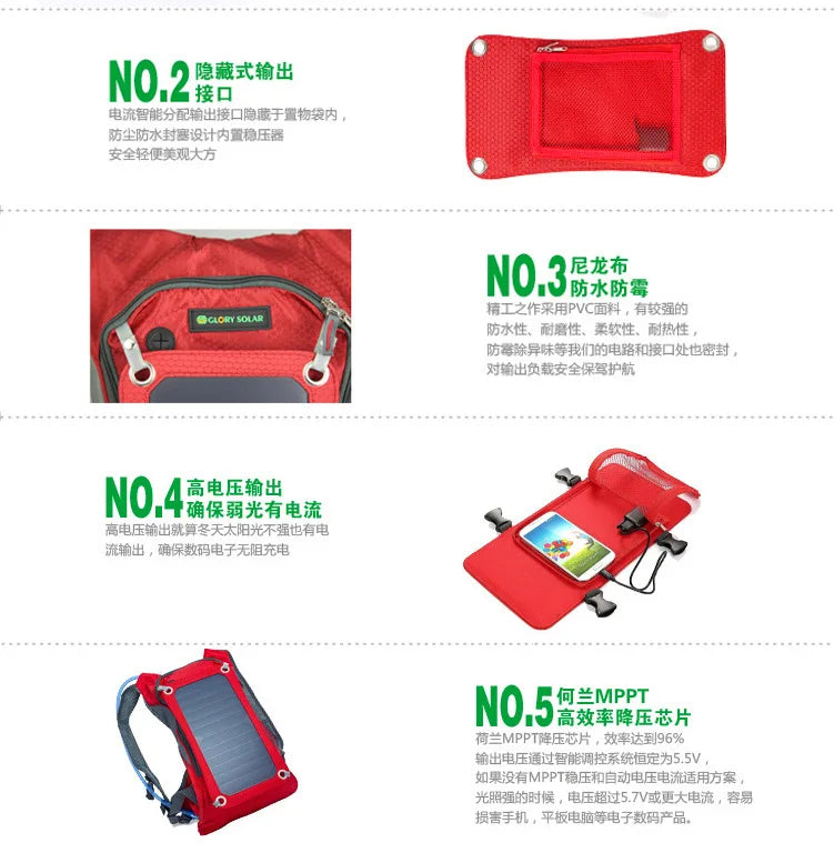 10W Solar Charging Backpack 20L USB Outdoor Hiking Backpack Waterproof Travel Cycling Camping Solar Power Backpack