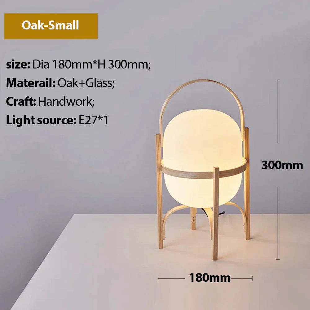 DecorBites™ Japanese Style Glass Table Lamp with Wood/Metal Frame