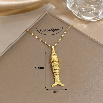 18K Gold Plated Stainless Steel Fish Pendant Necklace for Women
