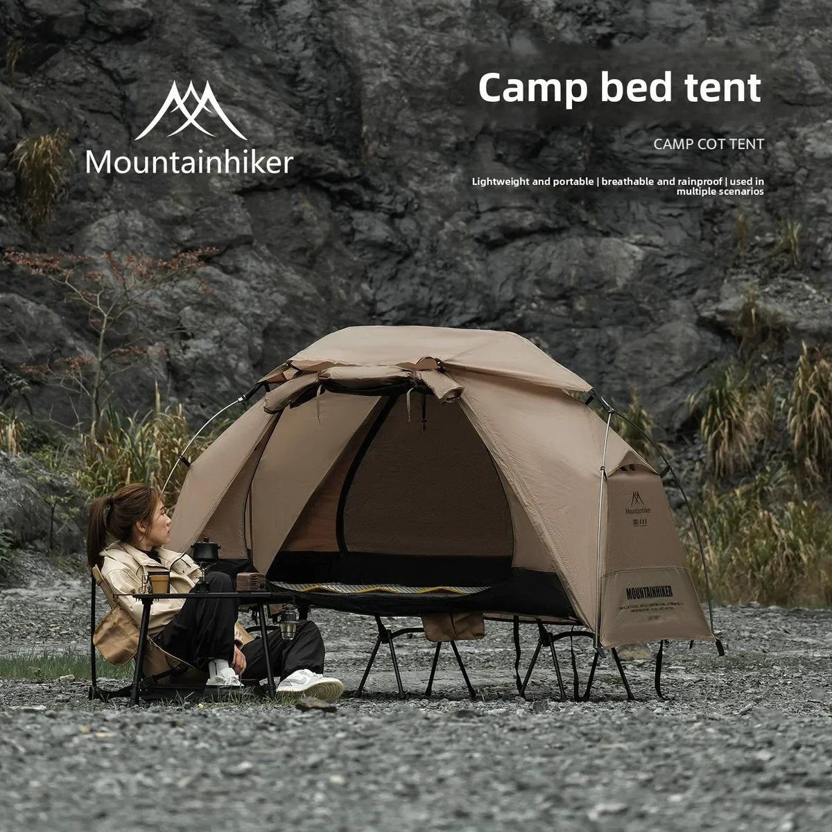 MOUNTAINHIKER Single Person Camp Bed Tent Outdoor Waterproof Rainproof Multi-Purpose Leisure Camping Shelter for Hiking And Trav