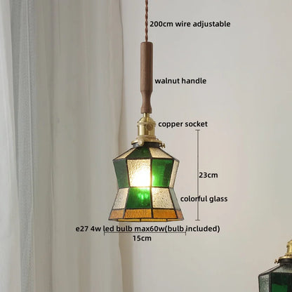 DecorBites™ Green Glass LED Pendent Lamps, Walnut Copper Modern Hanging Light Fixtures