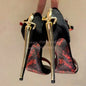 Gold Sword Shaped Pointed Stiletto Sandals Women Metal Decor Patent Leather High Heels Luxury Fashion One Strap Party Prom Shoes