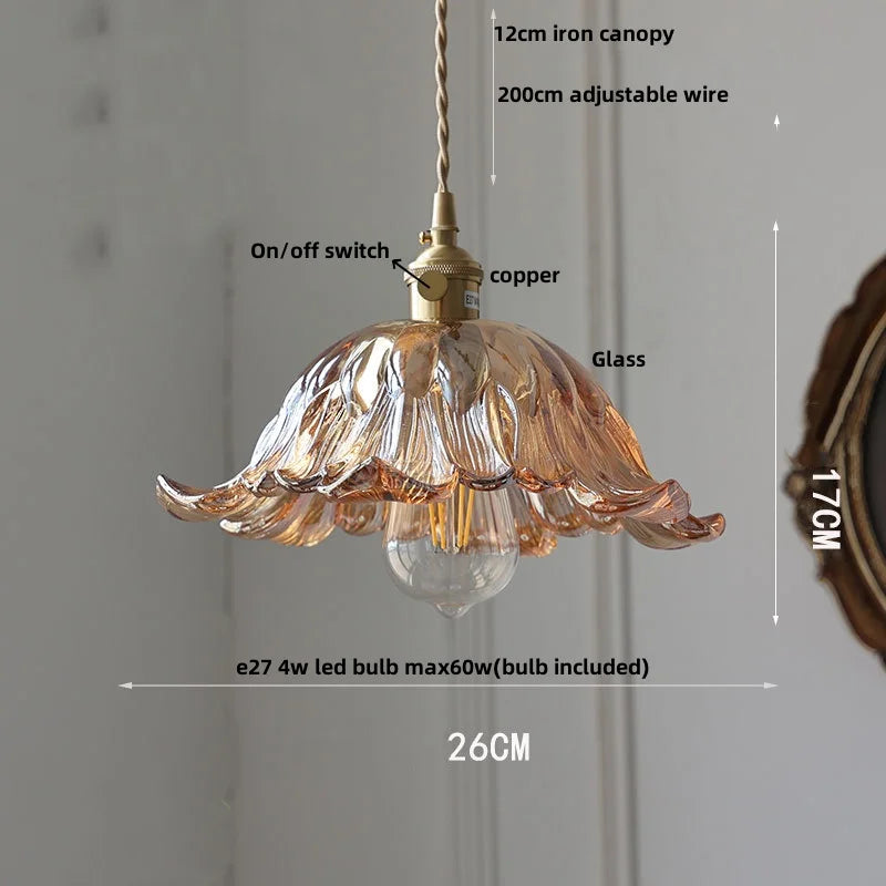 DecorBites™ Green Glass LED Pendant Lights with Walnut Wood Hanging Lamp