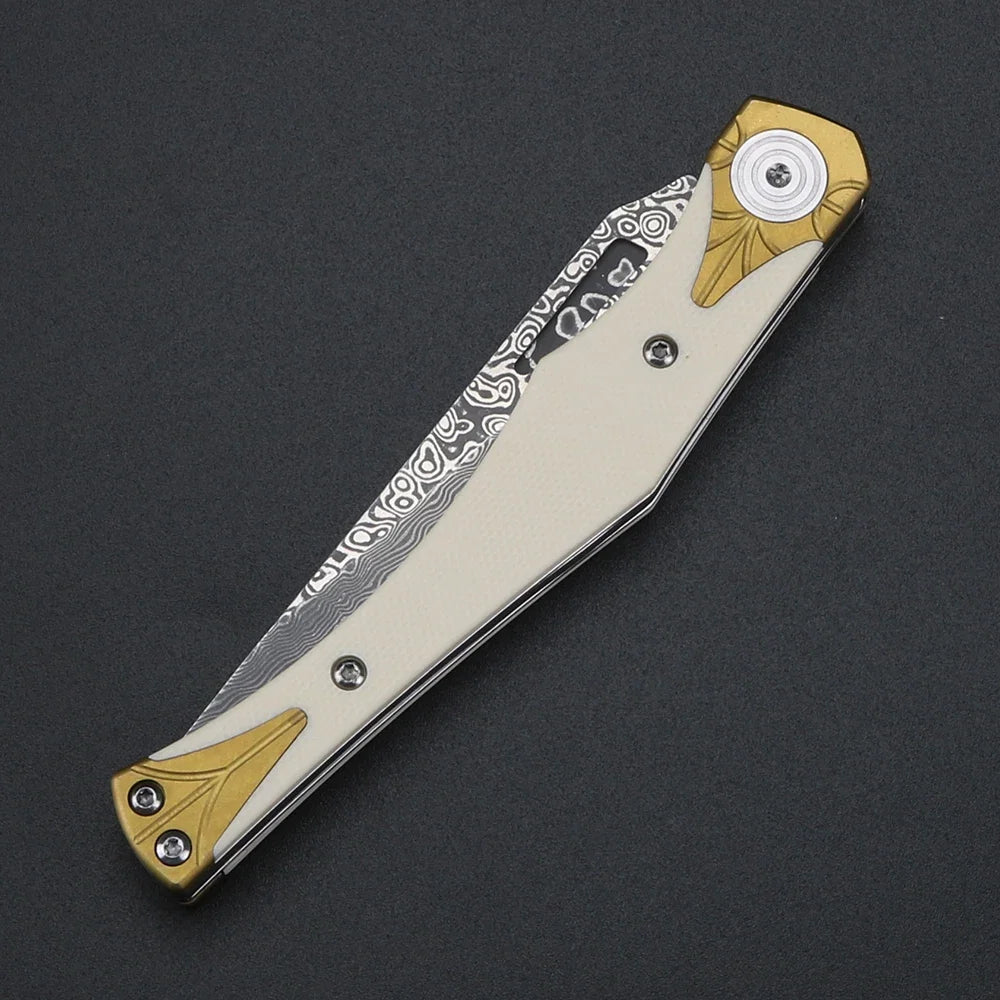Folding knife, Damascus steel, portable, G10 handle, outdoor multi-functional pocket knife, high hardness knife