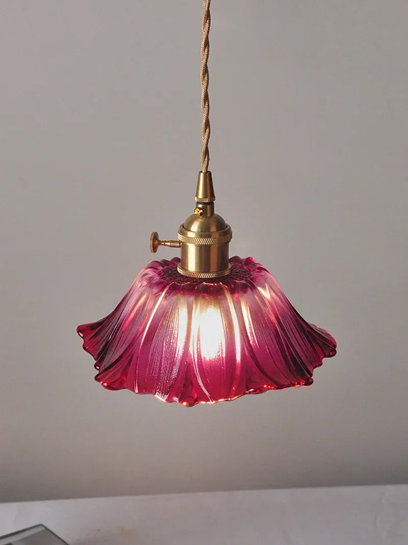 DecorBites™ Japanese Sunflower Glass Pendant Lights Modern Brass Hanglamp Fixture