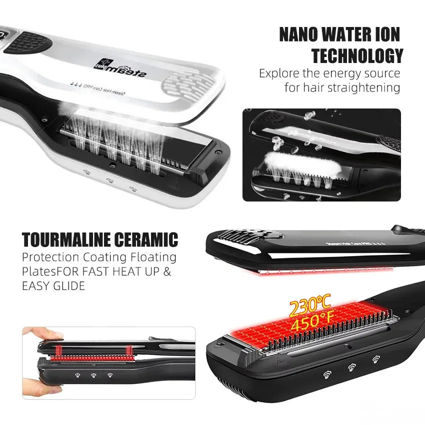 Wide Plate Steam Hair Straightener Temperature Controlled Perm
