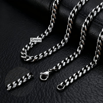 3-11mm Classic Cuban Chain Necklace for, Silver Black Gold Grey Color