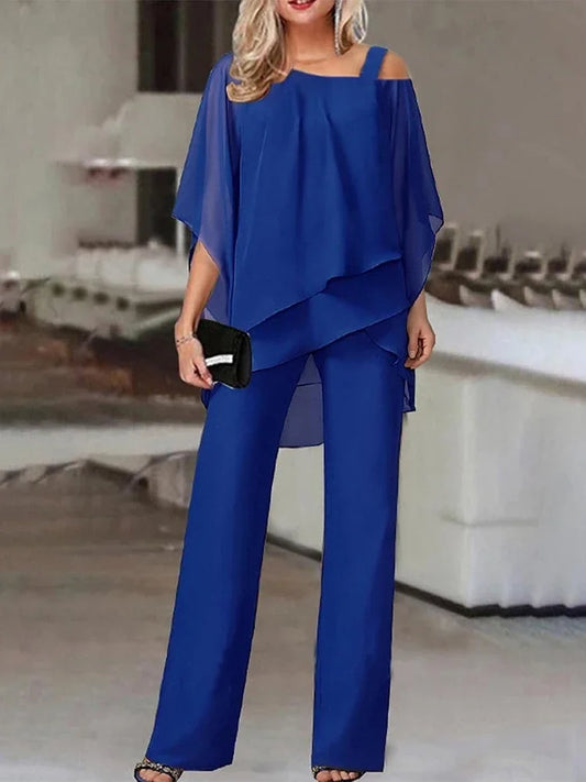 New Matching Collection Fashion Women's Bat Sleeve Top Casual Off Shoulder Party Elegant Wide Leg Pants Women's Two Piece Set