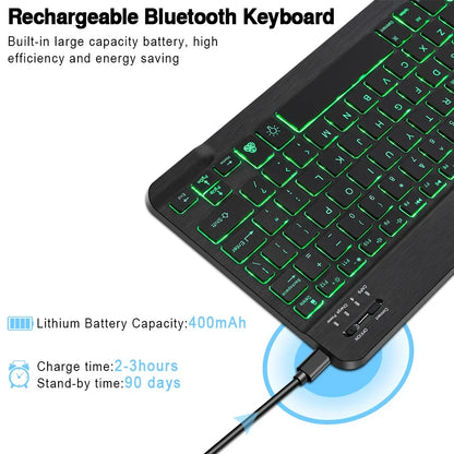 10inch Backlight Bluetooth Keyboard Mouse For IOS Android Windows,Backlit Keyboard For iPad,Wireless Teclado For Samsung Tablet