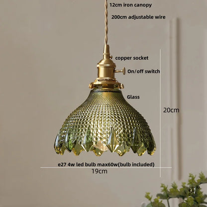 DecorBites™ Green Glass LED Pendant Lights with Walnut Wood Hanging Lamp
