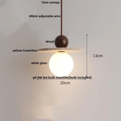 DecorBites™ LED Pendant Lamp Black Iron Wabi Sabi Hanging Light - Yellow Travertine