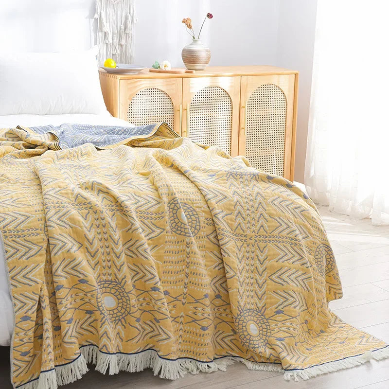 DecorBites™ Japanese Cotton Gauze Flower Blanket: Soft and Breathable Summer Throw