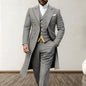 Blue Men Wedding Suits 3 Piece Long Blazer Vest Pants Satin One Button