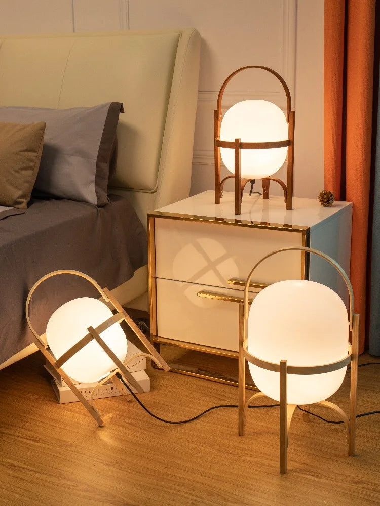 DecorBites™ Japanese Style Glass Table Lamp with Wood/Metal Frame