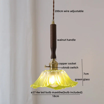DecorBites™ Green Glass LED Pendent Lamps, Walnut Copper Modern Hanging Light Fixtures