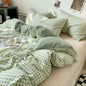 DecorBites™ Japanese Style Check Duvet Cover Set - Soft Washed Quilt Cover & Pillowcase