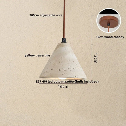 DecorBites™ LED Pendant Lamp Black Iron Wabi Sabi Hanging Light - Yellow Travertine