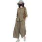 Plus Size Casual Suit Women 2 Piece Cotton Linen Sets, Button Down