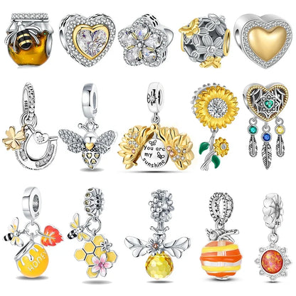 925 Sterling Silver Fashion Bee Honey Jar Sunflower Autumn Series