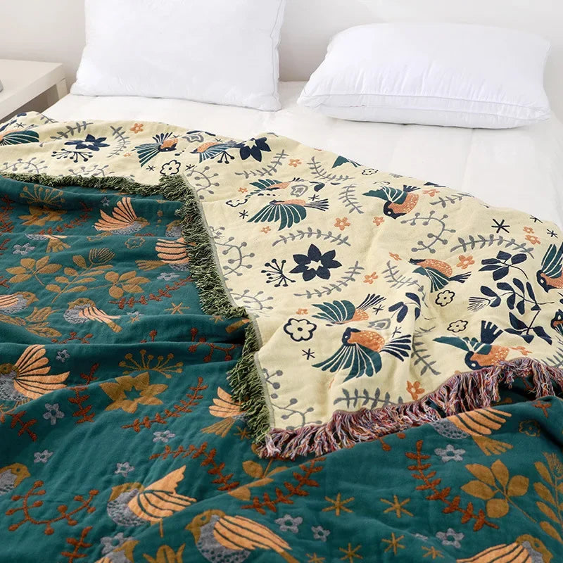 DecorBites™ Japanese Cotton Throw Blanket - Double Sided Sofa Cover & Bedspread