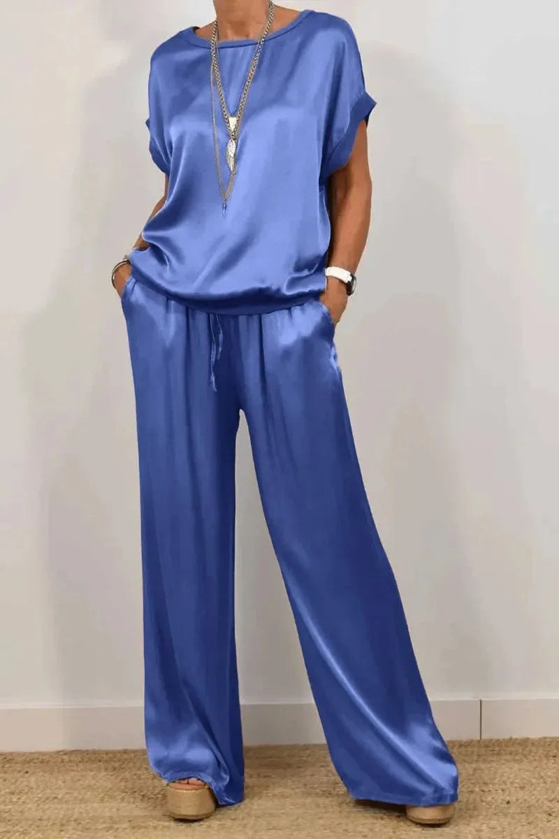 Casual Solid Color Two Piece Set Loose O-Neck Short Sleeved Pullover